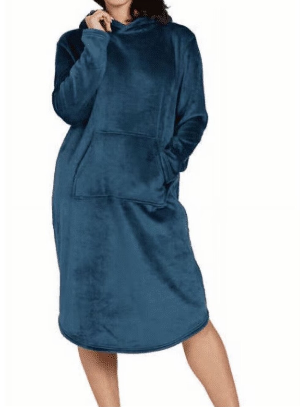32 Degrees Plush Hooded Pocket Pullover in Deep Teal Blue